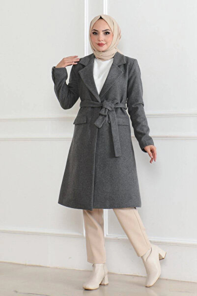 IVORA WEAR Women's Buttoned Lined Cashmere Cashmere Coat - Beige