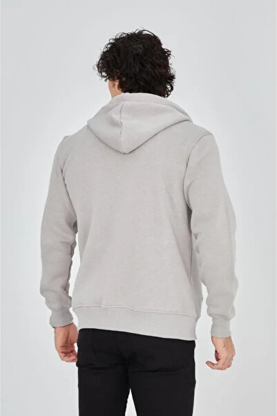 Modayakamoz Men's Hooded Printed Zippered Cardigan - Dyed Gray