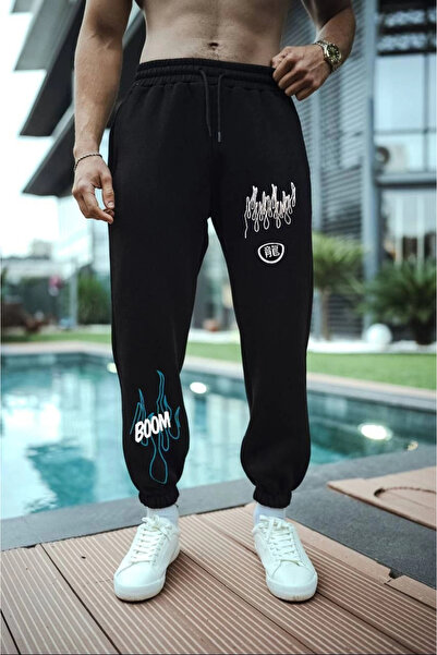 IVORA WEAR Cananataç Winter Three Thread Printed Tracksuit Trousers - Black