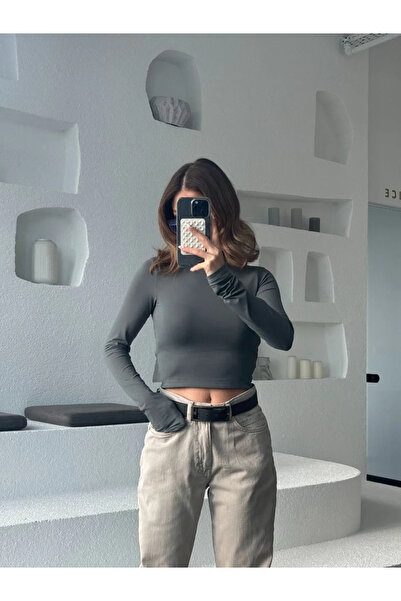 hibiscus Low Back Long Sleeve Crop - Anthracite