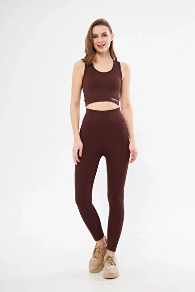 hibiscus Women's crop leggings double sport set - burgundy