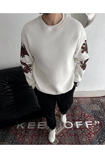 MODA Winter Crew Neck Printed Sweatshirt - White
