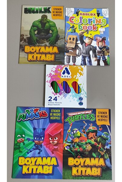 ada çanta kırtasiye 4 adet stickerli boyama kitabı ve 24'lü adel kuru boya ka...