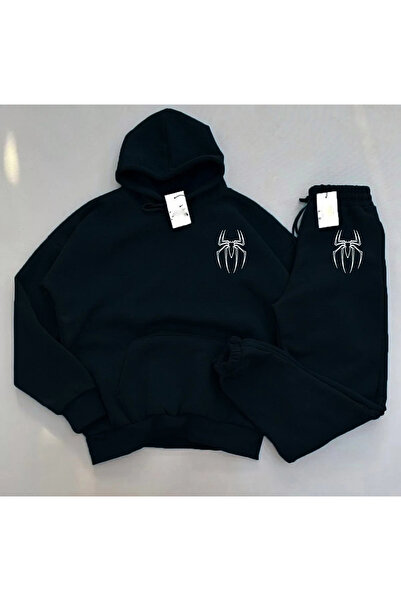 hibiscus Winter Hooded three thread b Printed tracksuit set - black