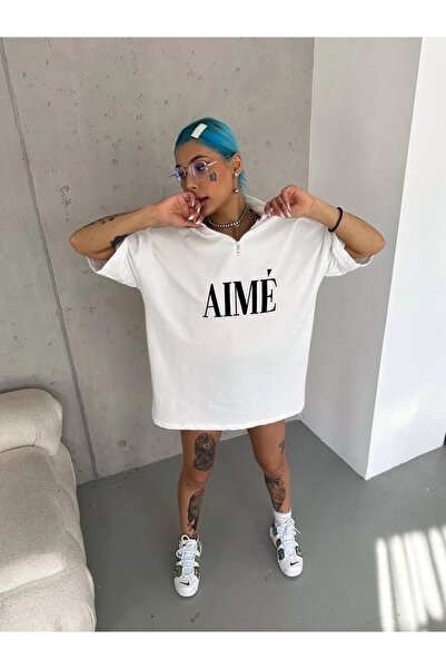 hibiscus Unisex Half Zip Printed T-Shirt - White