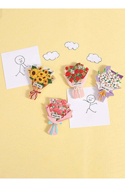 Generic Fridge magnets, 4-piece resin bouquet refrigerator magnets, cute decorative magnetic stickers