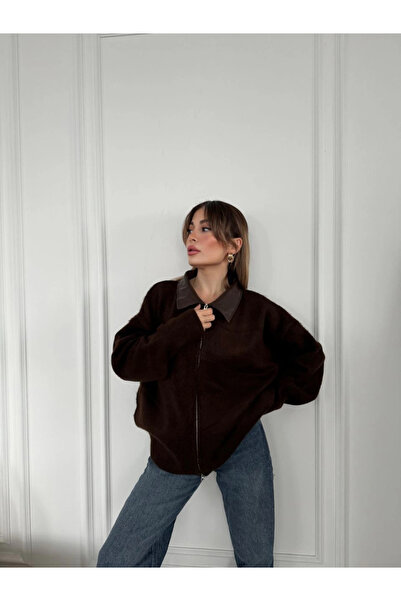 IVORA WEAR Leather Collar Cotton-Textured Double-Sided Running Zipper Jacket