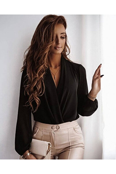 ALPACO    Women's Long Sleeve Double Breasted Collar Sandy Blouse