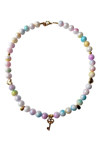 escoines koleksiyon Escoines Pastel Bead Necklace Key & Heart Detailed Handmade Special Design Necklace 399636950A393911D5