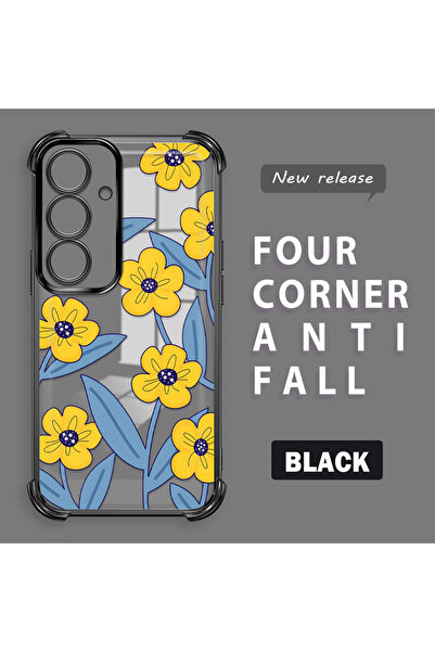 ucuc حافظة سامسونج جالاكسي S25 المتوافقة من السيليكون الشفاف مع زهرة صفراء صغ...