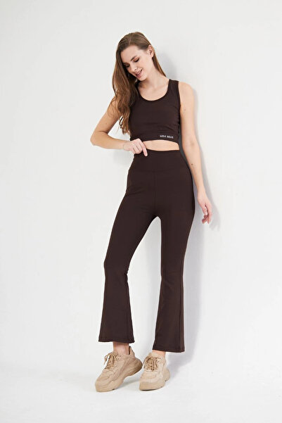 LUMİART Cropped Suit with Spanish Leg Leggings - Brown