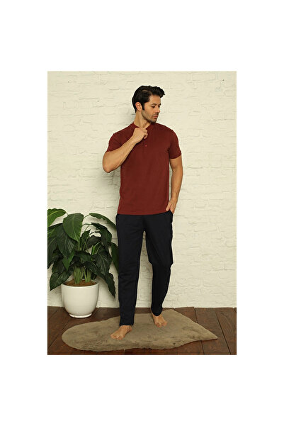 Narnuga Modli̇ve- Men's Burgundy 3-Piece Pajama Suit 6824