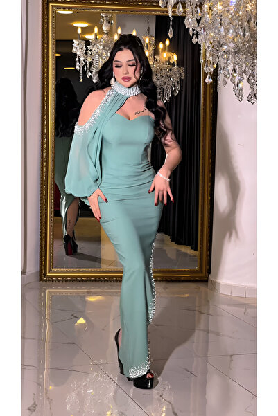 NHMODA Pearl Detailed Crew Neck Y Slit Elibse