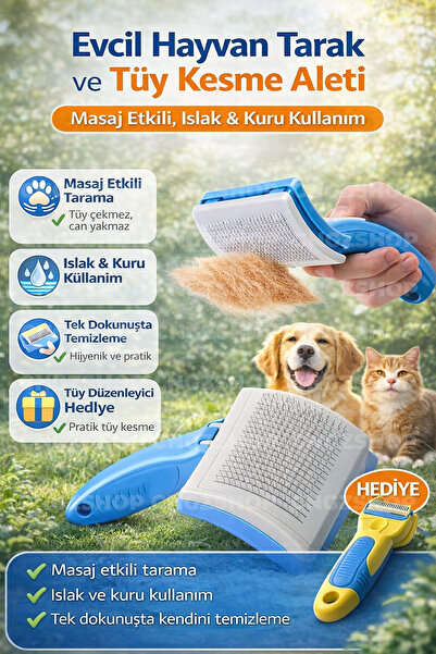 CNGZSHOP Evcil Hayvan Tarak ve Tüy Kesme Aleti – Masaj Etkili, Islak & Kuru K...