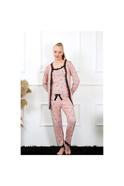 Narnuga Mi̇ray- Women's 3-Piece Salmon Robe Pajama Set