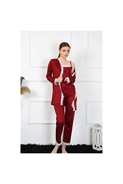 Narnuga Mi̇ray- Women's 3-Piece Burgundy Dressing Gown Set