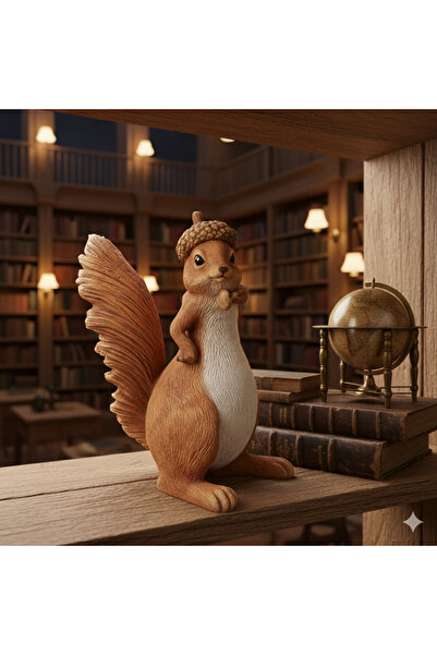 İki Cadı Tasarım Palamut Şapkalı Mini Sincap Polyester Ev Bahçe Dekor Obje