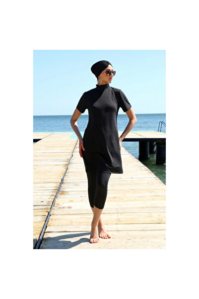 Narnuga Mi̇ray- Short Sleeve Black Half Hijab Swimsuit
