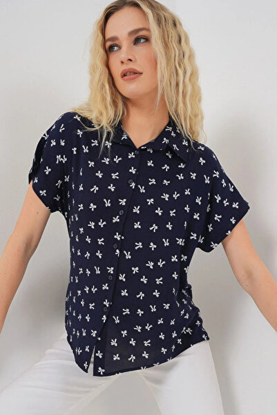nedo7 Short Sleeve Patterned Shirt 20310 - Navy Blue