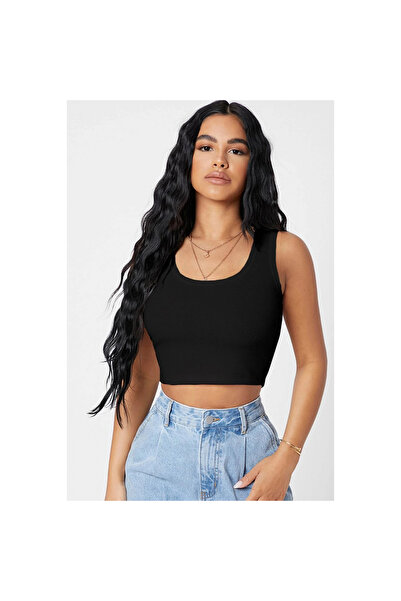 Narnuga Marsilyan- Women's Black Square Neck Crop Top Blouse