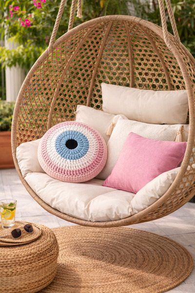 BY DİLEK ÇETİN ACCESSORY Home Textile Pink Evil Eye Cushion-Pillow