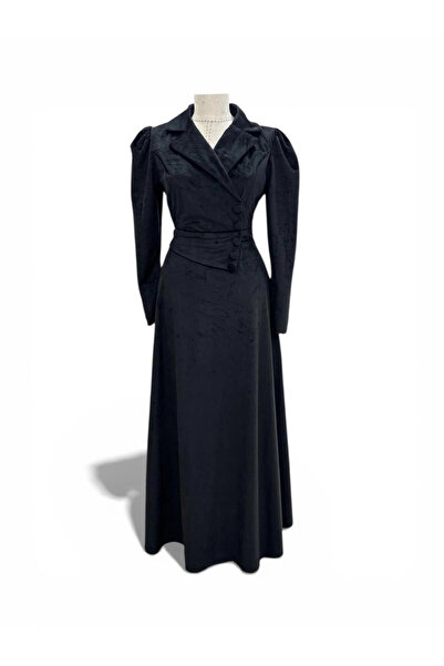 Butik Siyah Süet Kumaş Elbise Modelimiz