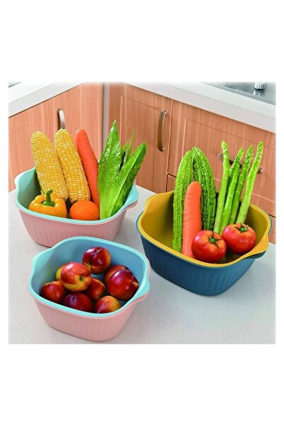 cc bin shihon 6-piece colander set with plastic bowl / Vegetable colander and washing basin set (2 in 1)