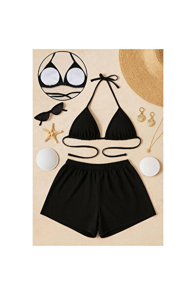 Narnuga Marsilyan- Women's Black Shorts and Halter Neck Bikini Set