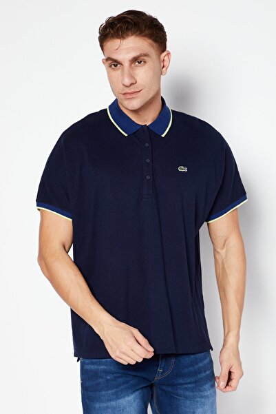 Lacoste Men Loose Fit Brand Logo Short Sleeve Polo Shirt, Navy