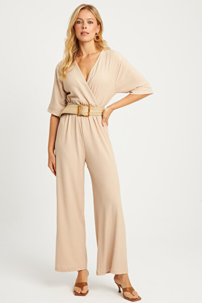 NEW JOURNAL Kadın Vanilya Kruvaze Kemerli Bürümcük Tulum XL2009