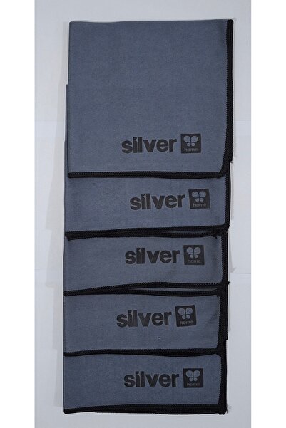 SİLVER HOME Mikrofiber Extra Kalın 40x40cm 5li Premium Cam Temizlik Bezi - Gri