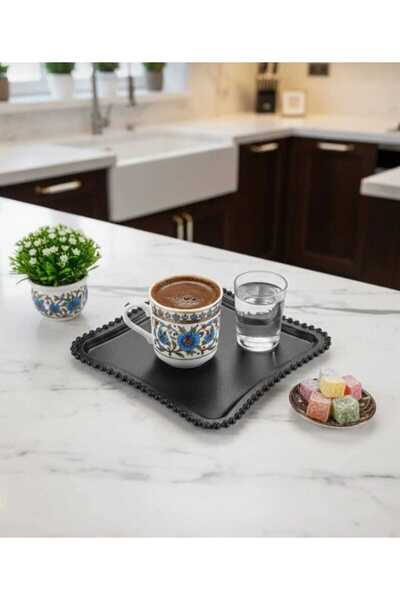 CELSEN HOME 6 Pieces Decorative Coffee Presentation Tray Mica Crystal Black Tray