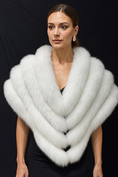 Levin Peak QueenFur Premium Kürk Şal (Beyaz)