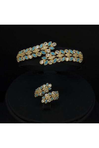 Generic سوارة مع خاتم دقة ألماس زركون بلون مكس ذهبي وبحري إصدار خاص ومميز