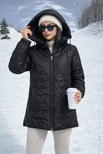 SERBA Black Color Sleeve Mouth Elasticated Hooded Women's Quilted Coat