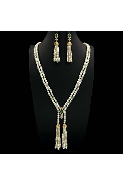 Generic سلسال طويل بحلق زركون دقة ألماس مكس ذهبي أخضر مع لؤلؤ إصدار خاص (3قطع...