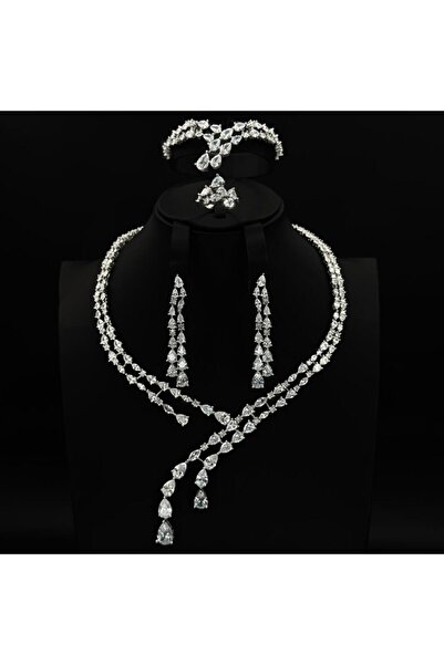 Generic طقم زيركون فضي أنيق بإصدار خاص دقة الماس 5 قطع بضمان على اللون