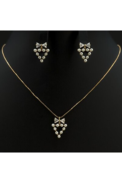 Generic طقم اكسسوارات ناعم زركون دقة ألماس مع لؤلؤ لون ذهبي بتصميم أنيق 3 قطع...