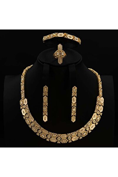 Generic طقم زيركون ذهبي أنيق بإصدار خاص دقة الماس 5 قطع بضمان على اللون