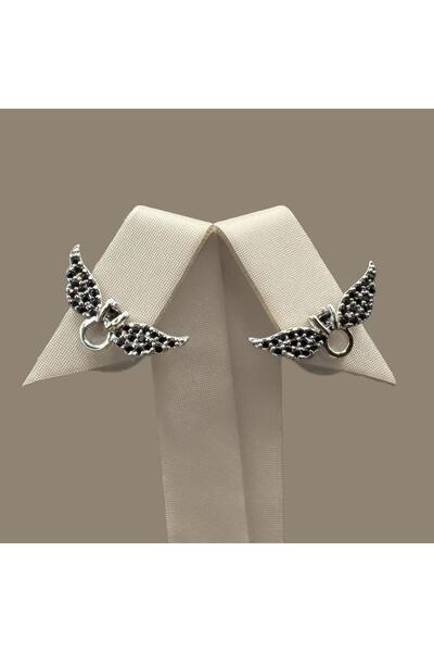 Generic طقم حلق فضي مع اسود فخم بتصميم مميز و ضمان على اللون