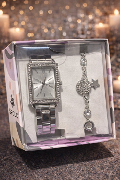 SPOLO Kadın Kol Saati ve Bileklik Seti | Gümüş Renk | Şık Taşlı Tasarım