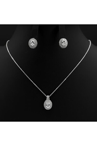 Generic A delicate zircon diamond-like accessory set in a silver color, elegant design, 3 pieces, special edition, with a color guarantee.