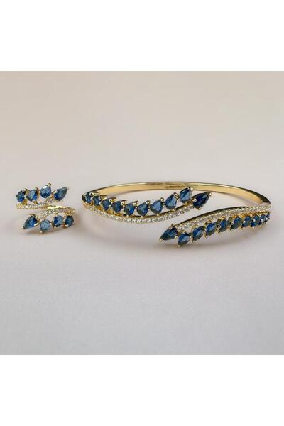 Generic سوارة مع خاتم دقة ألماس زركون بلون مكس ذهبي وأزرق إصدار خاص ومميز