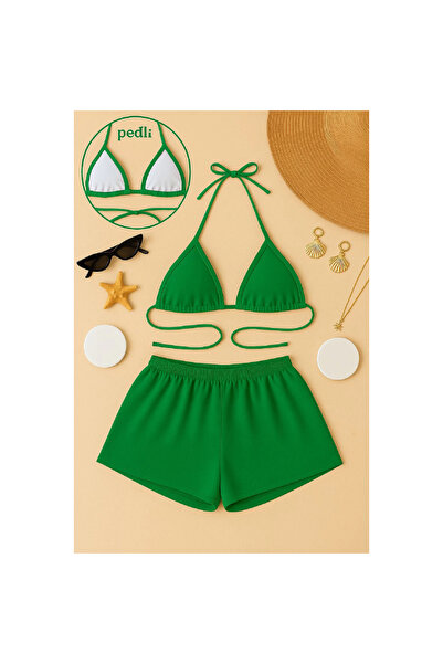 Narnuga Marsilyan- Women's Green Shorts and Halter Neck Bikini Set