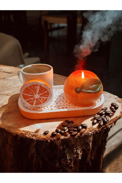 RivelCandle Decorative Orange Candle and Coffee Cup Presentation Set