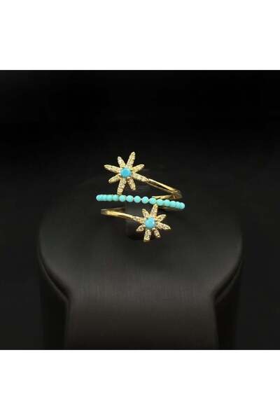 Generic خاتم لؤلؤ مع زركون دقة الماس باصدار خاص لون مكس ذهبي مع أزرق فاتح بضم...