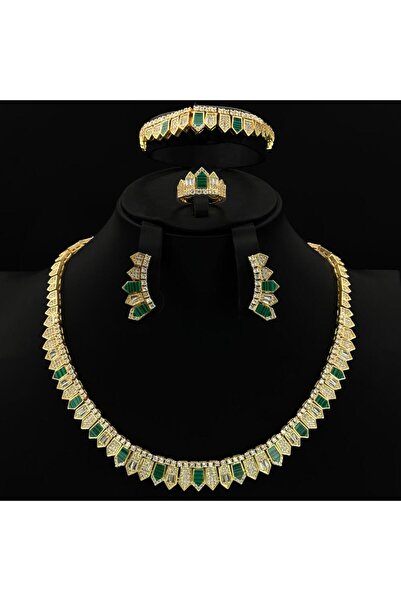 Generic طقم اكسسوارات نسائي زيركون لون ذهبي مكس أخضر أنيق إصدار خاص 5 قطع بضم...