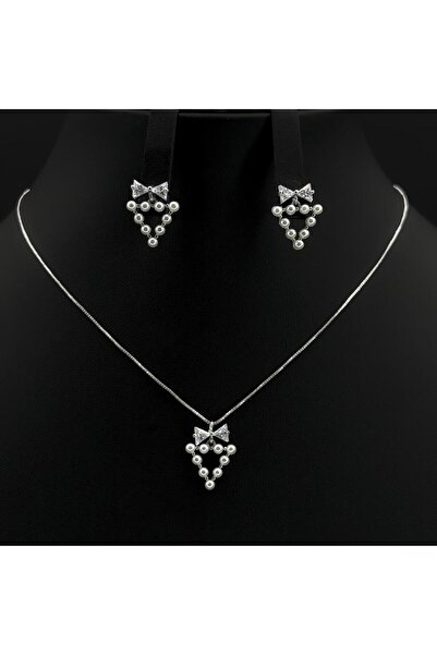 Generic طقم اكسسوارات ناعم زركون دقة ألماس مع لؤلؤ لون فضي بتصميم أنيق 3 قطع ...