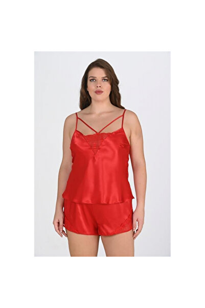 MİRALİVE Plus Size Red Shorts Set 1076