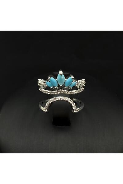 Generic خاتم لؤلؤ مع زركون دقة الماس باصدار خاص لون مكس فضي مع أزرق فاتح بضما...